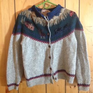 100% wool fair isle country button up sweater